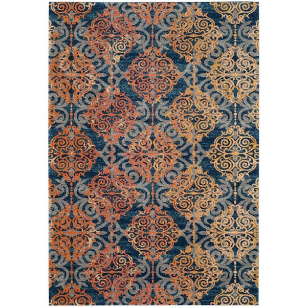 SAFAVIEH Evoke Blue/Orange 7 ft. x 9 ft. Geometric Area Rug