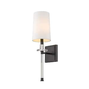 Sophia 5.5 in. 1-Light Matte Black Interior Wall Sconce with White Fabric Shade