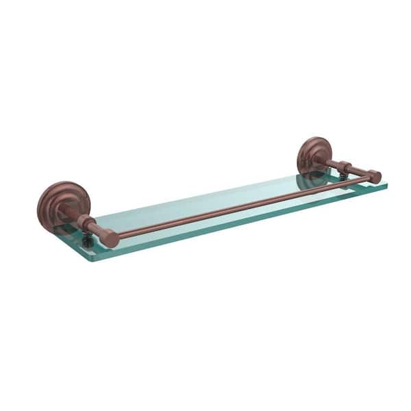 Allied Brass Que New 22 in. L x 3 in. H x 5 in. W Clear Glass Bathroom Shelf with Gallery Rail in Antique Copper