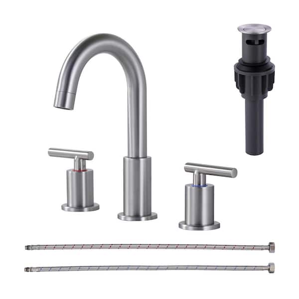 8 in. Widespread Double Handle Bathroom Faucet 3-Holes Modern Bathroom Sink Faucet in Brushed Nickel