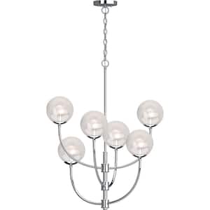 Lawrence 6-Light Chrome Indoor Hanging Chandelier with Clear Glass Round Sphere Globe Orb Shades