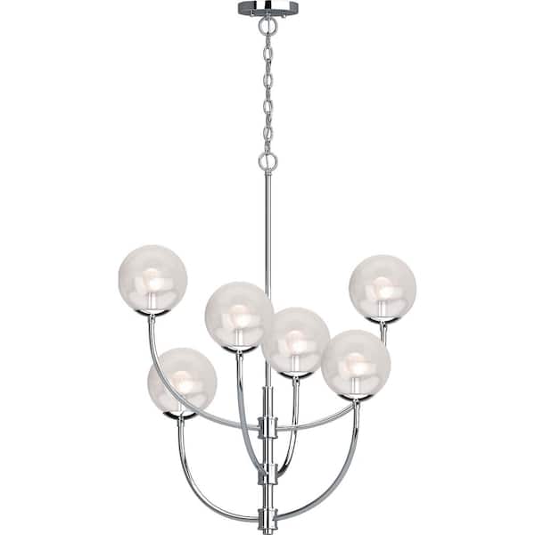 Volume Lighting Lawrence 6-Light Chrome Indoor Hanging Chandelier with Clear Glass Round Sphere Globe Orb Shades