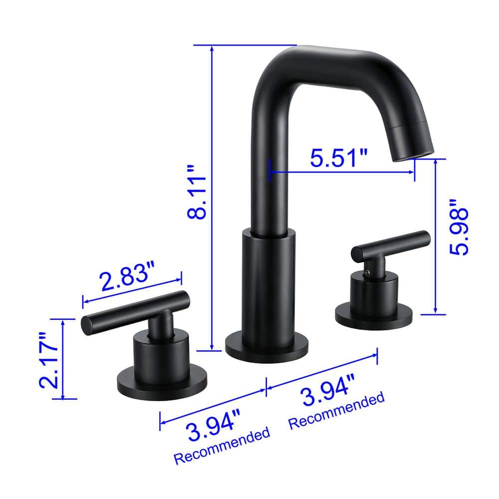 Matte Black 8-Inch Widespread Bathroom Faucet with Brass Spout
