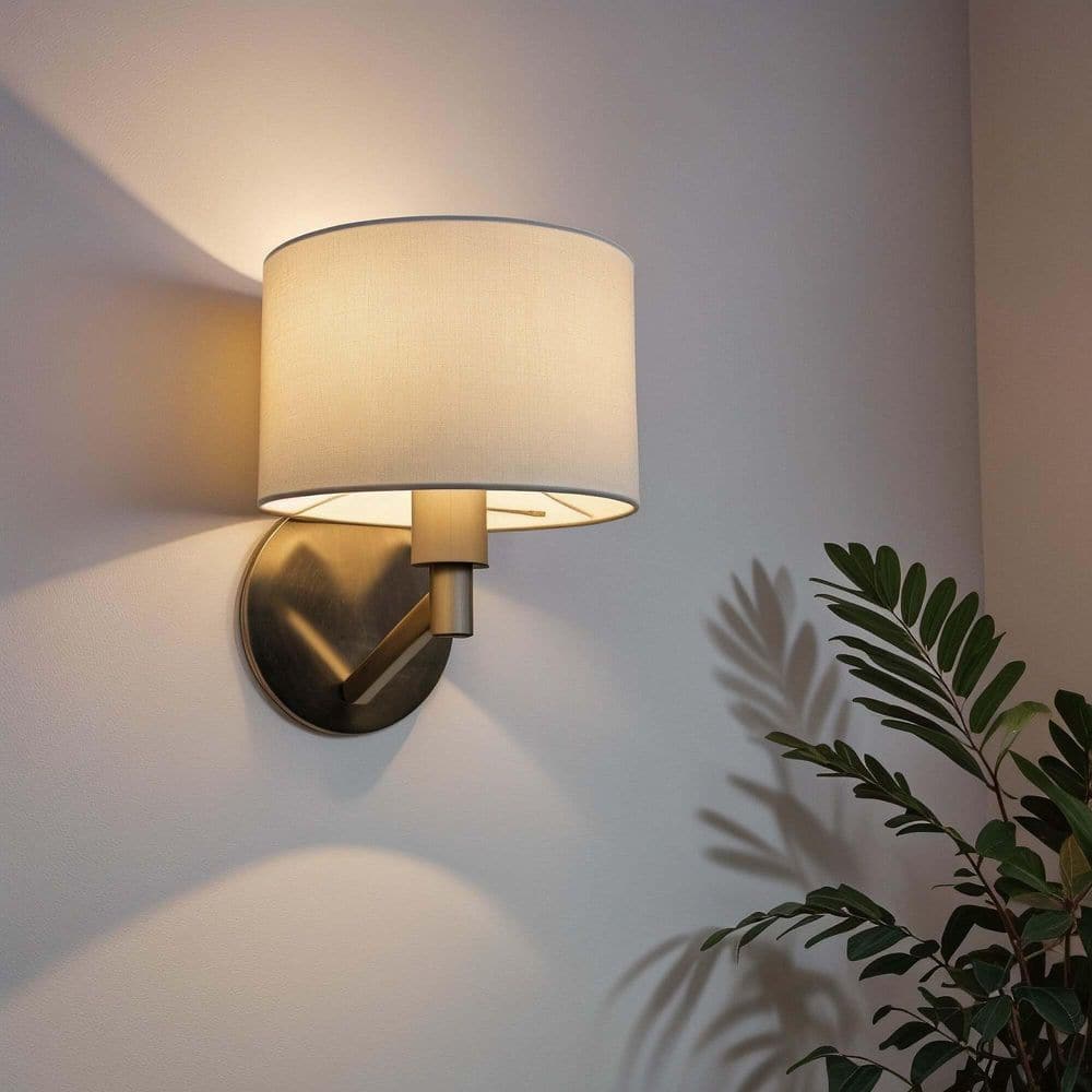 8.98 in. 1-Light Brushed Nickel Wall Sconce with White Fabric Shade, E26 Bulb Not Included price history on PriceWatchPro
