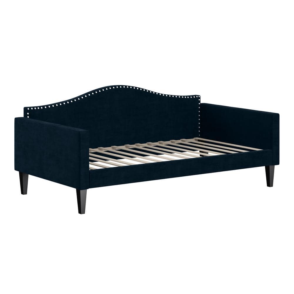 Handy Living Jenae Navy Blue Velvet Upholstered Twin Size Traditional