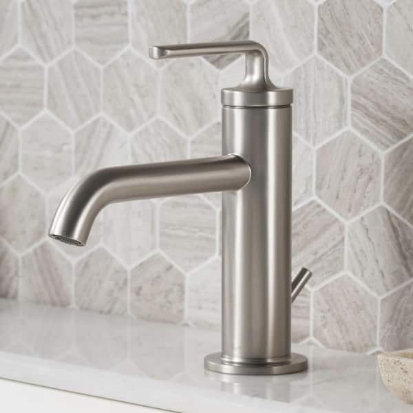 KRAUS Ramus Single Hole Single-Handle Bathroom Faucet with Matching Lift Rod Drain in Spot Free Stainless Steel