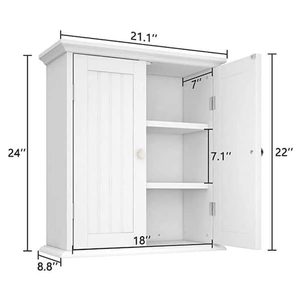21.5 in. W x 7.48 in. D x 24 in. H White Wall Mounted Bathroom Cabinet Over  The Toilet Cabinet with Doors and Shelves