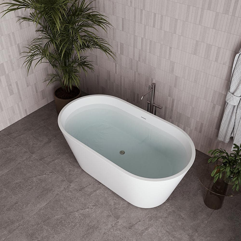54" Glossy White Acrylic Freestanding Soaking Bathtub