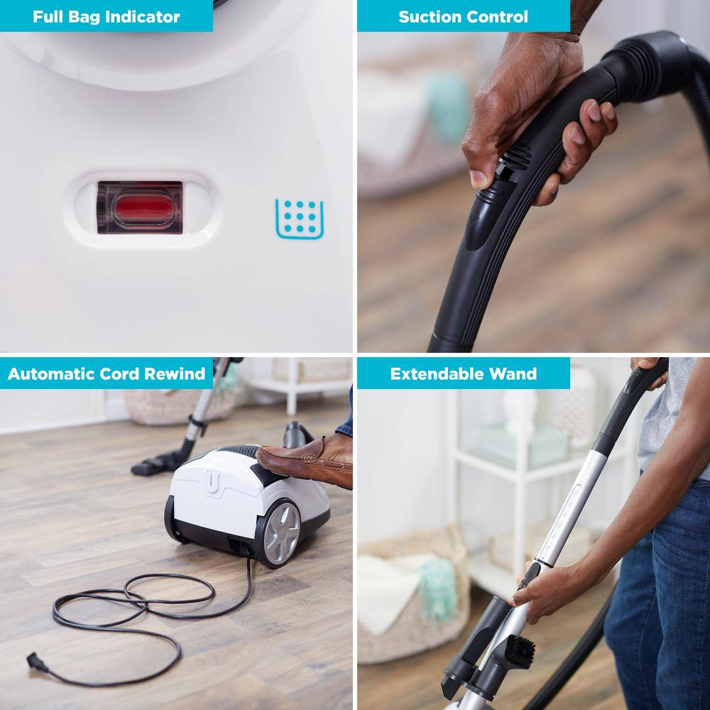 Compact White HEPA Filter Canister Vacuum Cleaner with Attachments