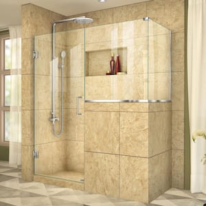 Unidoor Plus 48 in. W x 36-3/8 in. D x 72 in. H Frameless Hinged Shower Enclosure in Chrome