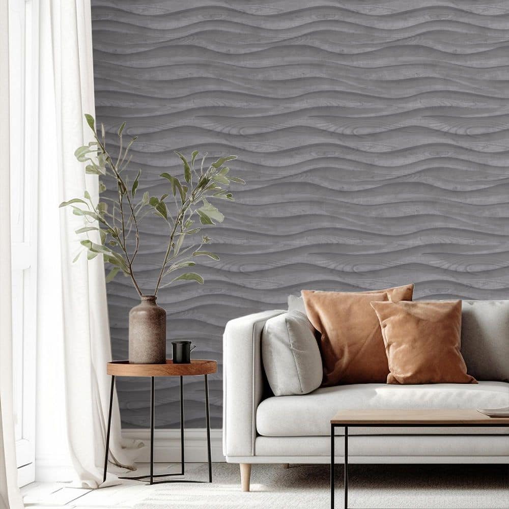 Veer Decor Natural Drift Wavy Wood Structure Dark Gray Wallpaper