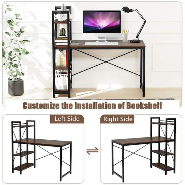 Computer Storage Workstation Study Desk Writing Table with 2 Tier Shelves  for Office and Home