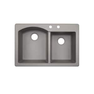Dual-Mount Granite 33 in. x 22 in. 2-Hole 55/45 Double Bowl Kitchen Sink in Metallico