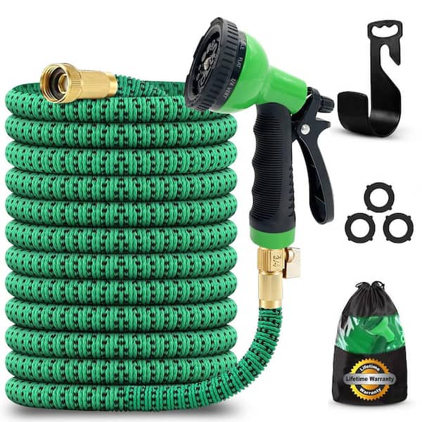 ITOPFOX 3/4 in. Dia x 50 ft. Heavy-Duty Expandable Garden Hose with Holder, 3750D,Brass Connectors,10 Nozzle Spray, Storage Bag