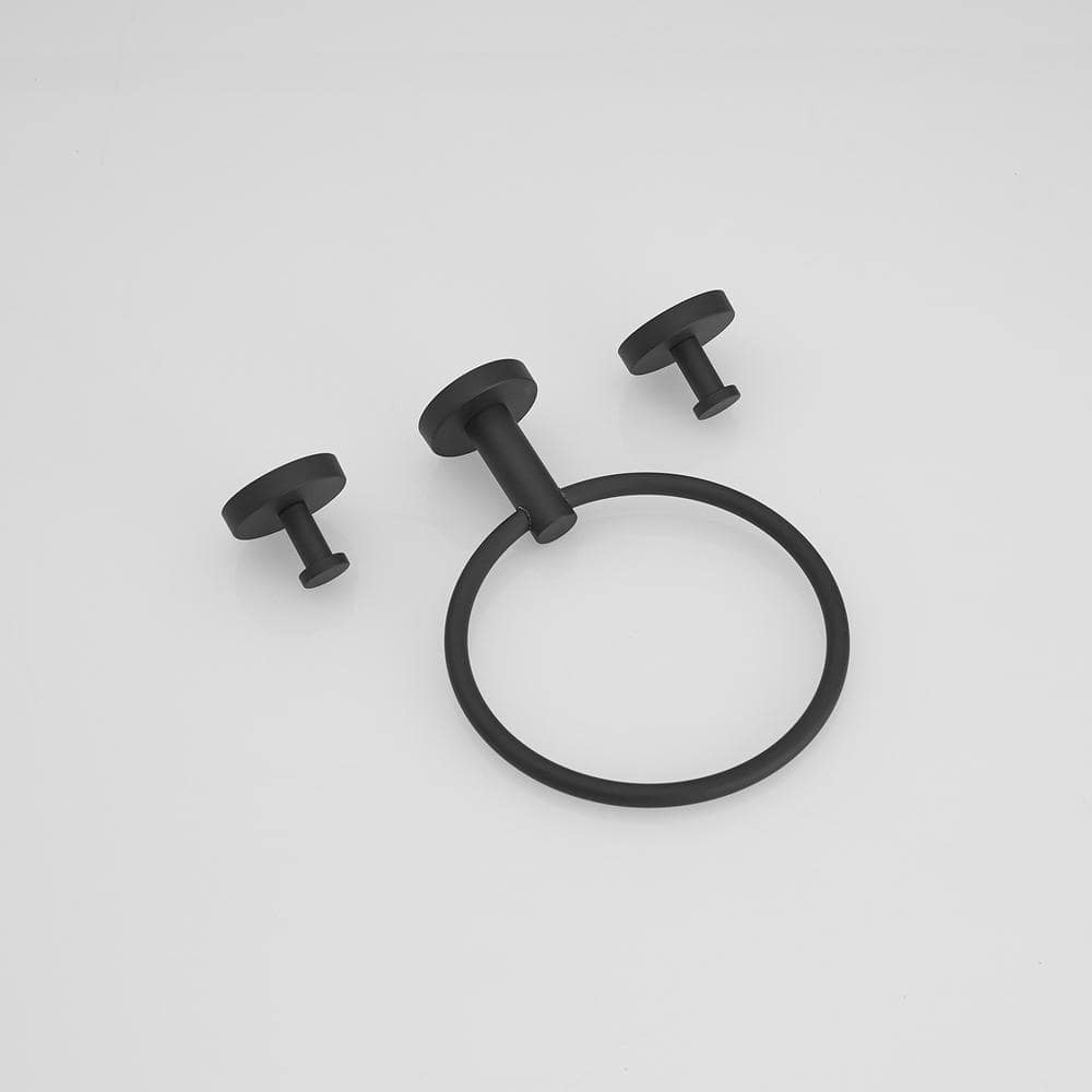 Black Stainless Steel 24-Inch Bathroom Hardware Set with Towel Ring and Hooks