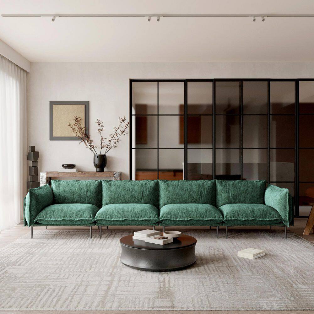 Modern 147 in. 4-Seater Tapered Arm Velvet Modular Sectional Sofa, Minimalist Cloud for Home, Apartment in Green price history on PriceWatchPro