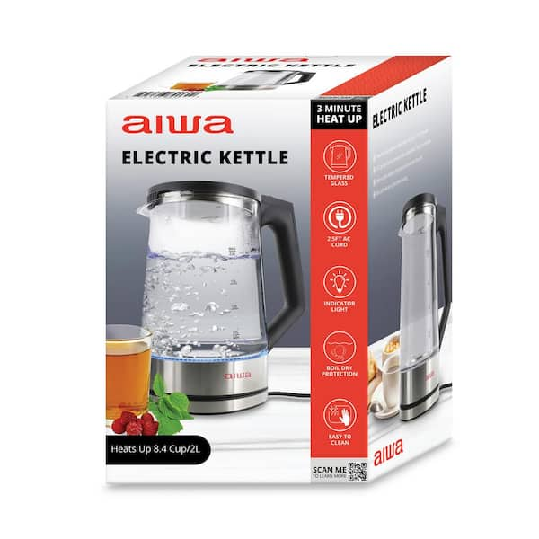 AIWA Electric Black Tea Kettle 8.4 Cups with Blue Indicator Lights WTK1 1001 BLK The Home Depot