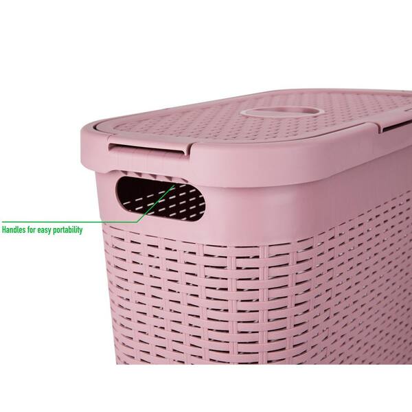 Details about    Laundry Hamper with Cutout Handles,Clothes Storage,40 Liter Pink 
