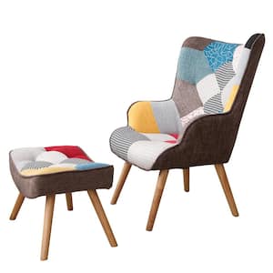 Colorful Upholstery Creative Splicing Cloth Surface Arm Chair with Ottoman(Set of 2)