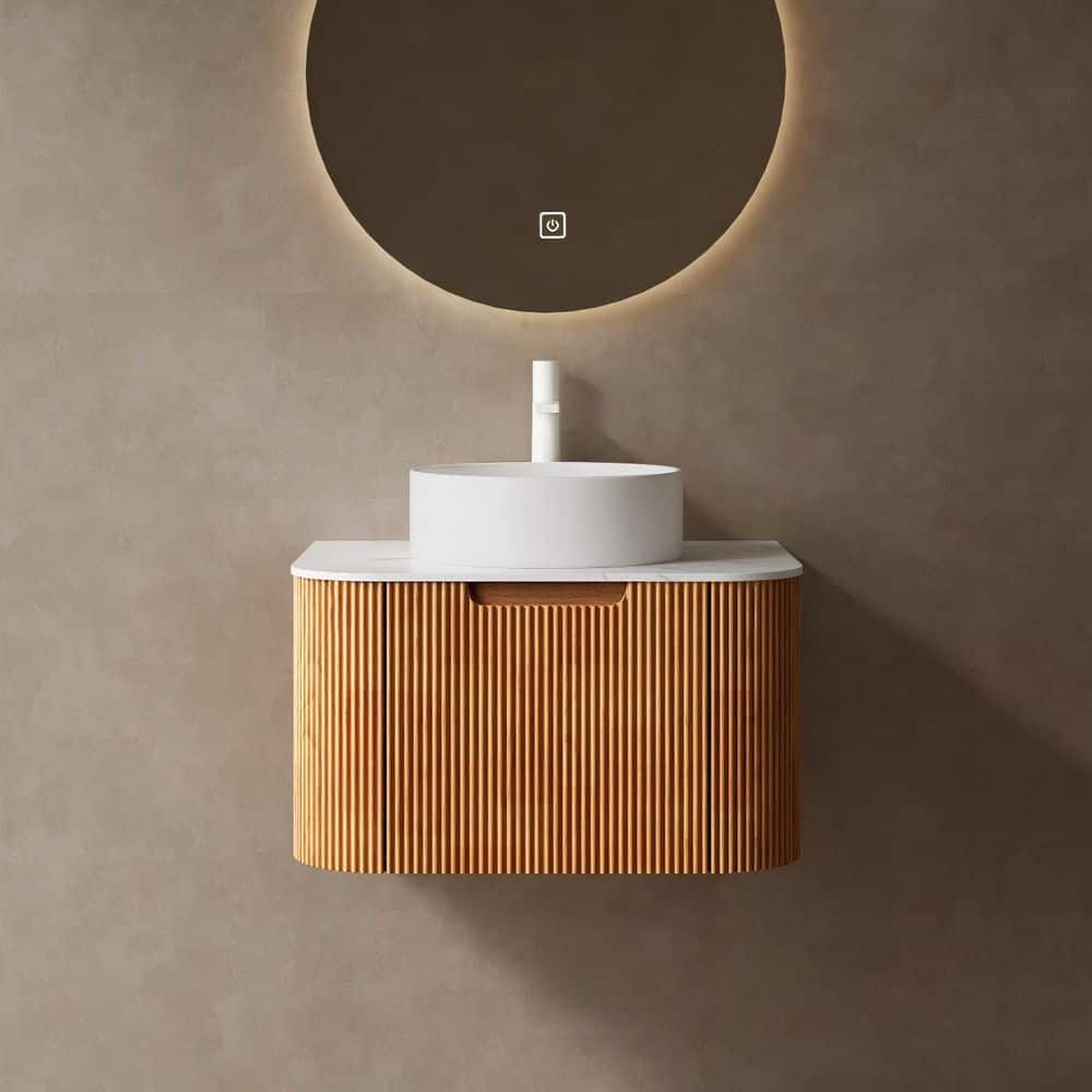 Ziyudura 24 in. Single Sink Floating Curved Edge Natural Bath