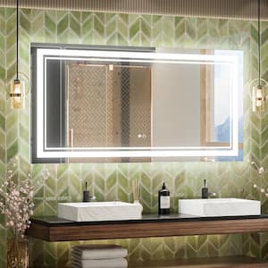 48 in. W x 24 in. H Rectangular Frameless Anti-Fog LED Wall Mount Bathroom Vanity Mirror Dimmable Super Bright