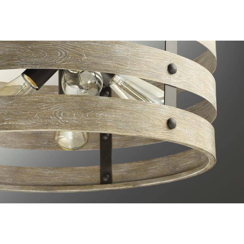 Gulliver Graphite & Wood-Grain 17" Drum Semi-Flush Ceiling Light