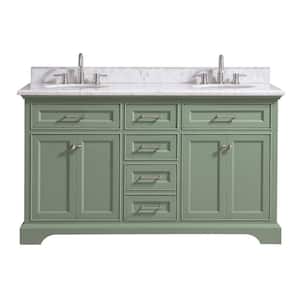 Windlowe 61 in. W x 22 in. D x 35 in. H Bath Vanity in Green with Carrara Marble Vanity Top in White with White Sink