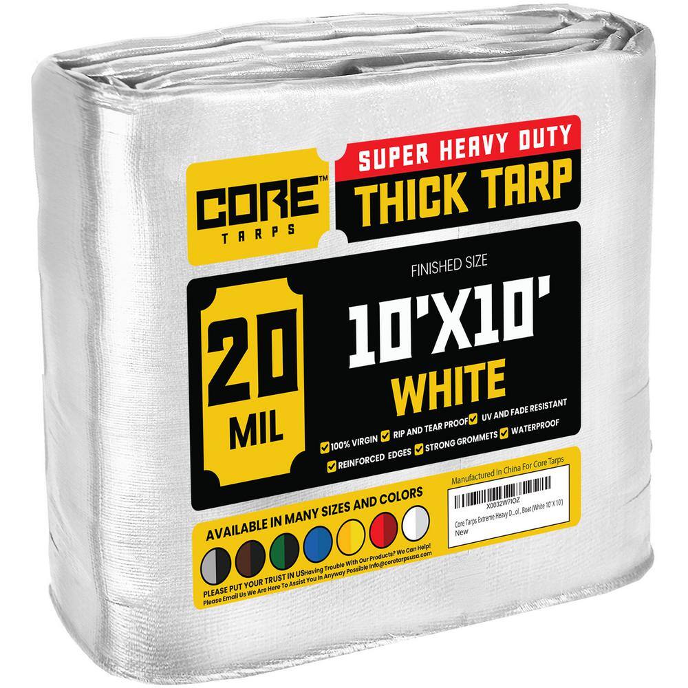CORE TARPS 10 Ft X 10 Ft White Polyethylene Heavy Duty 20 Mil Tarp 