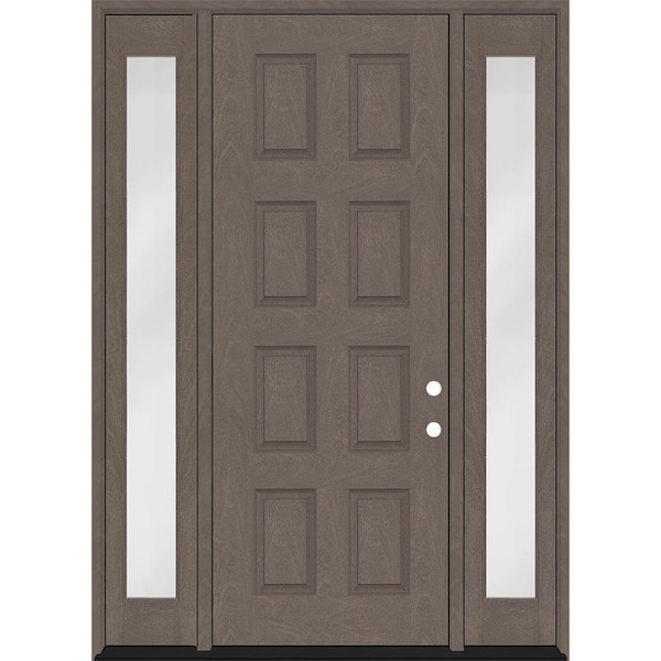 Steves & Sons Regency 68 in. x 96 in. 8-Panel LHIS Ashwood Stain Mahogany Fiberglass Prehung Front Door w/Dbl 14in. Sidelites