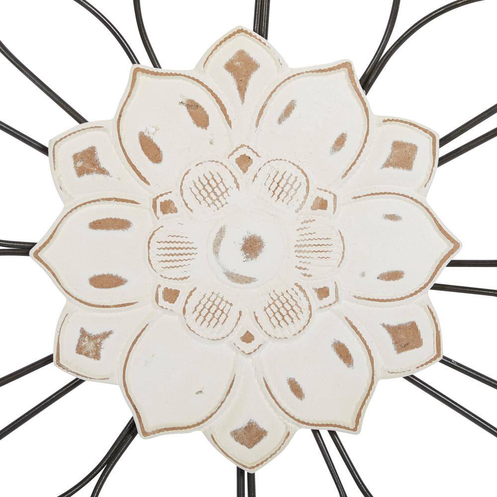 Elegant Black Metal and Wood Floral Wall Decor Set of 2