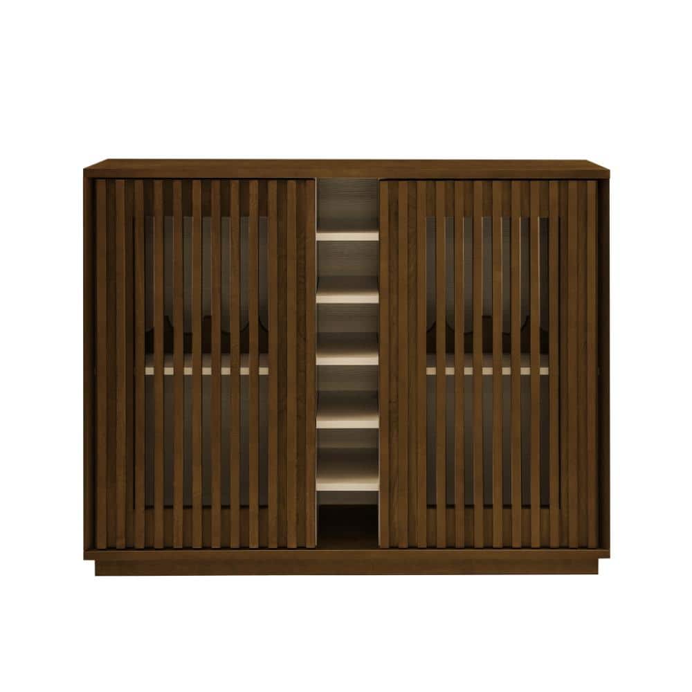43.1 in. W x 14.2 in. D x 33.7 in. H Walnut Linen Cabinet with Wine Glass Holder & Wine Rack