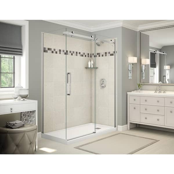 MAAX Utile Stone 32 in. x 60 in. x 83.5 in. Right Drain Corner Shower Kit in Sahara with Chrome Shower Door