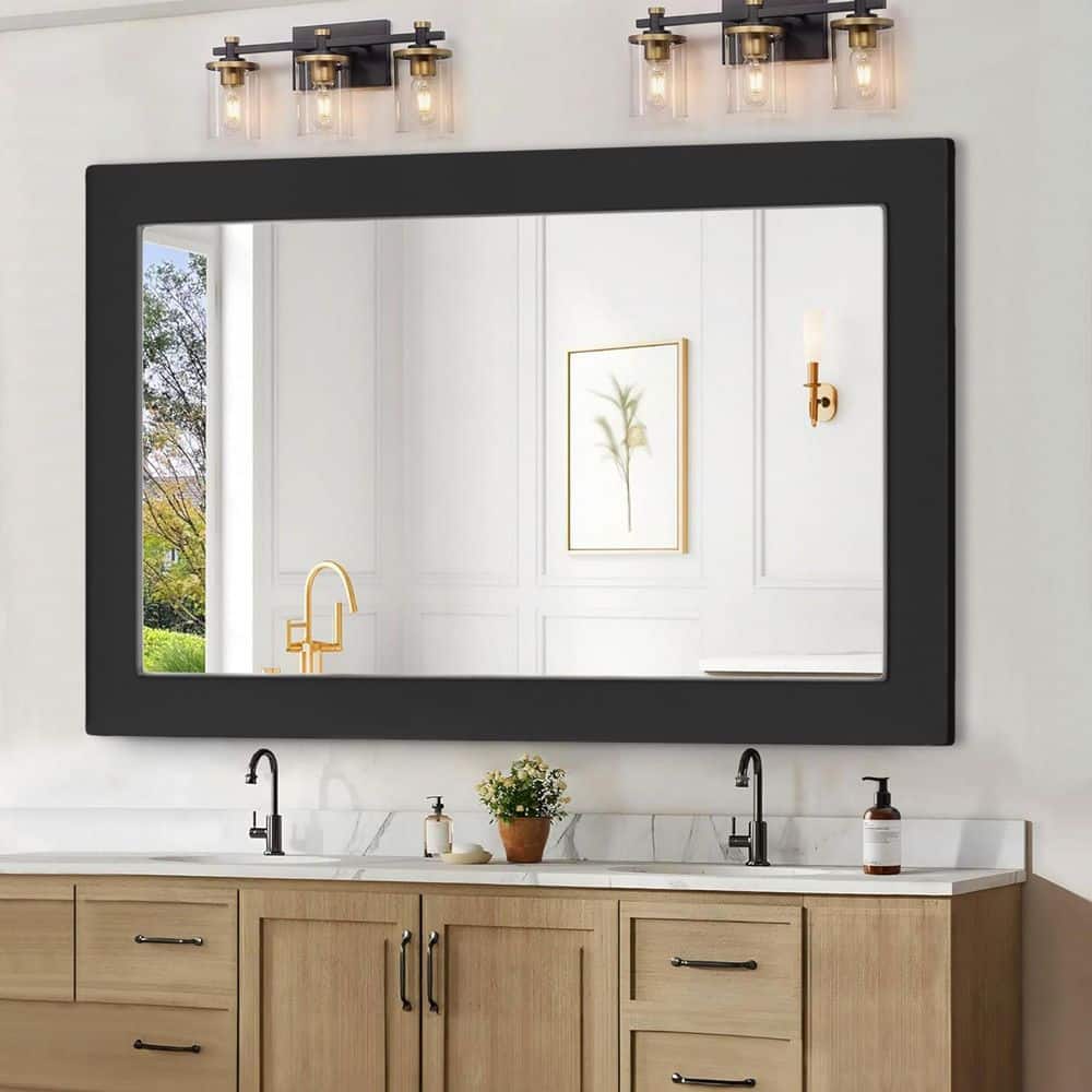 yk✨ LuxHomez 36 in. W x 54 in. H Classic Large Black Rectangular Wood
