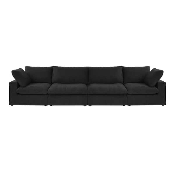 J&E Home 160.6 in. Square Arm Linen Velvet Rectangle 4-Piece Free Combination Modular Sectional Sofa in. Black