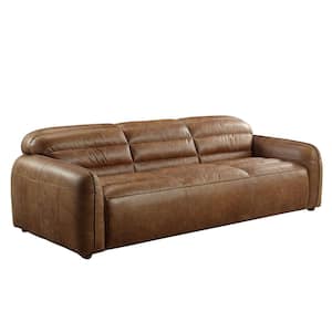 Amelia 95 in. Rolled Arm Leather Rectangle Nailhead Trim Sofa in Chocolate