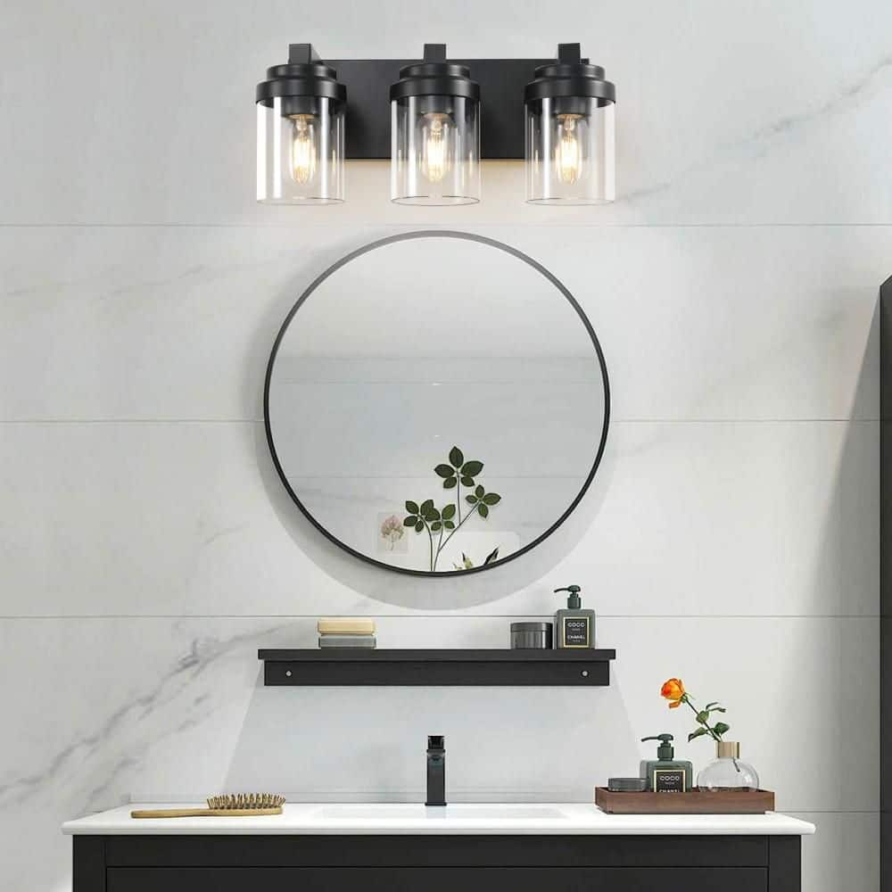 3 in. 3 Light Matte Black Vanity Light with Clear Glass Shade, Ideal for Bathroom, Bedroom, and Living Room price history on PriceWatchPro