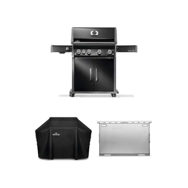 Rogue PRO 525 4-Burner Propane Gas Grill with Infrared Side Burner in Black with Grill Cover and Griddle Insert Bundle