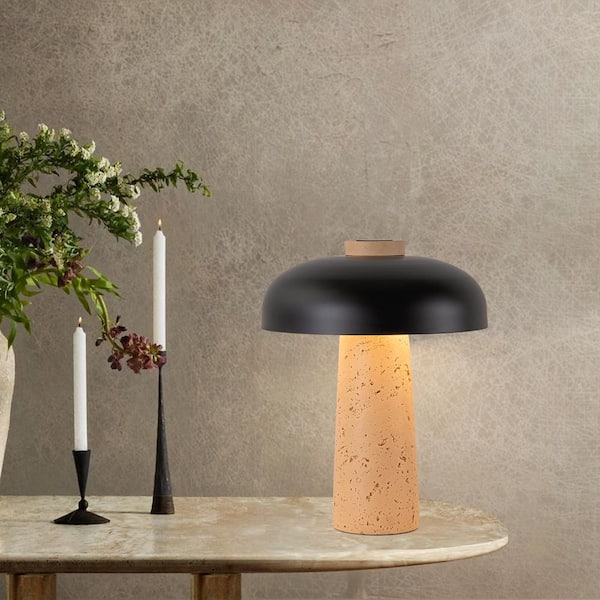 EDISLIVE Nathan 12.6 in. 2-Light Black Mushroom Table Lamp with Natural Stone