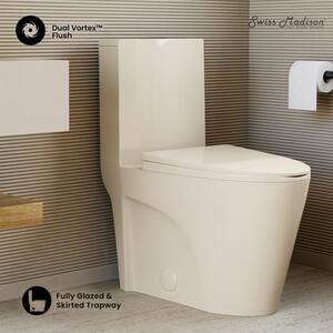 St. Tropez 1-Piece 1.1/1.6 GPF Dual Flush Elongated Toilet in Bisque Seat Included