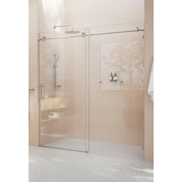 64 in. - 68 in. x 78 in. Frameless Sliding Shower Door Brushed Nickel with Handle