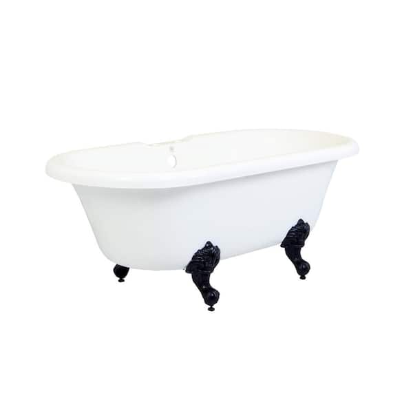 Kingston Brass Double Ended 5.6 ft. Acrylic Oil Rubbed Bronze Clawfoot Non-Whirlpool Bathtub in White