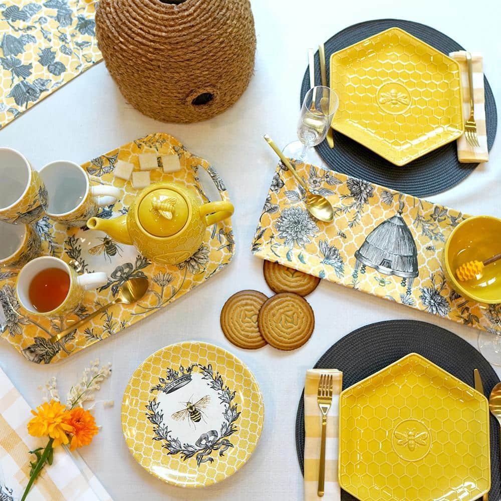 French Bees Yellow and Black Melamine Rectangular Platter Set