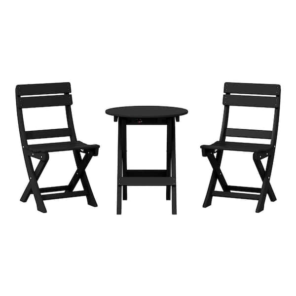 WESTIN OUTDOOR Laguna 3-Piece All Weather HDPE Plastic Outdoor Patio Rust Free Folding Bistro Dining Set, Black