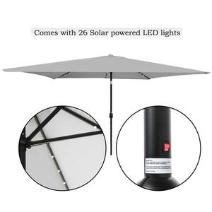 10 ft. x 6.5 ft. Rectangular Solar Powered LED Lighted Patio Market Umbrella Gray