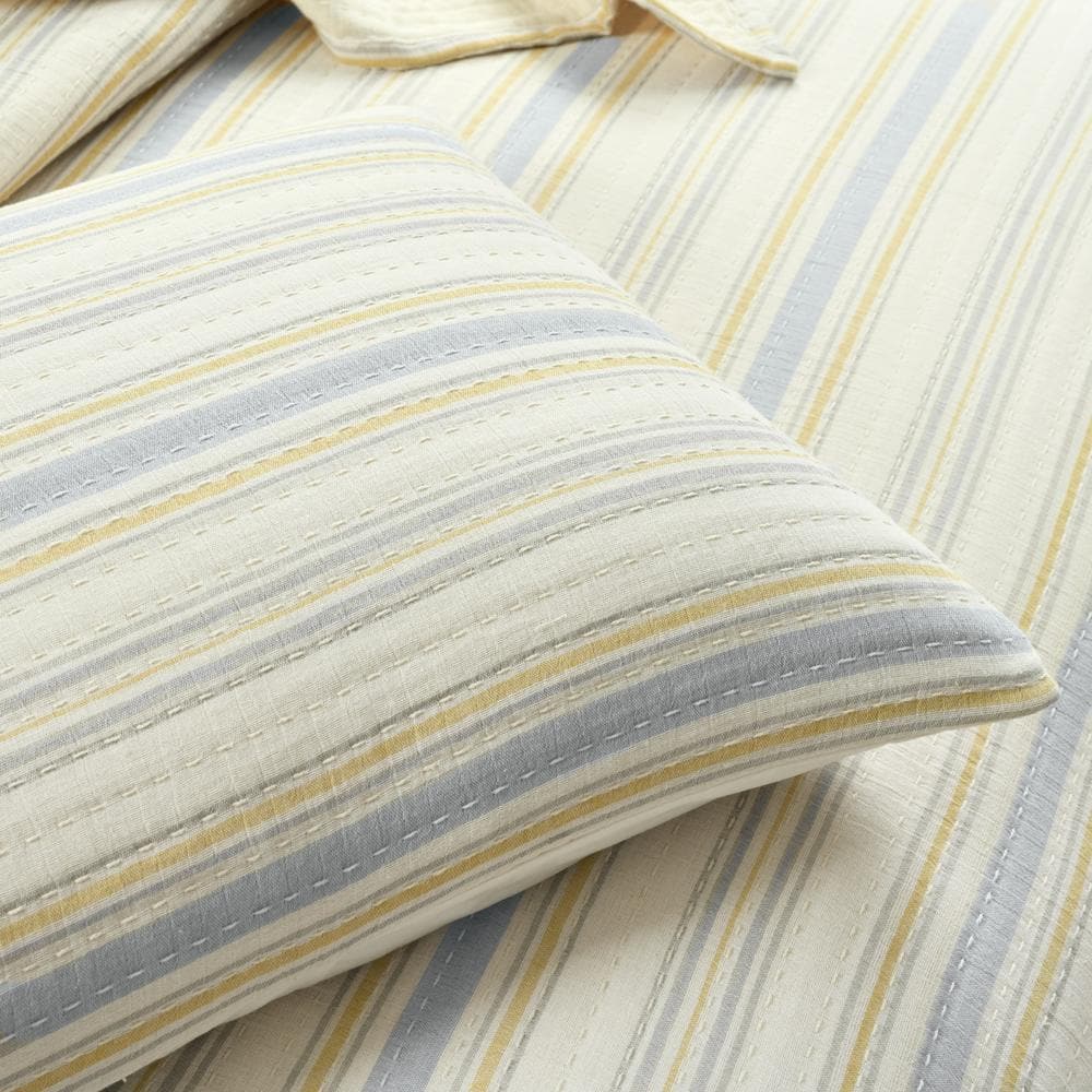 King Size Gray and Yellow Cotton Reversible Quilt Set