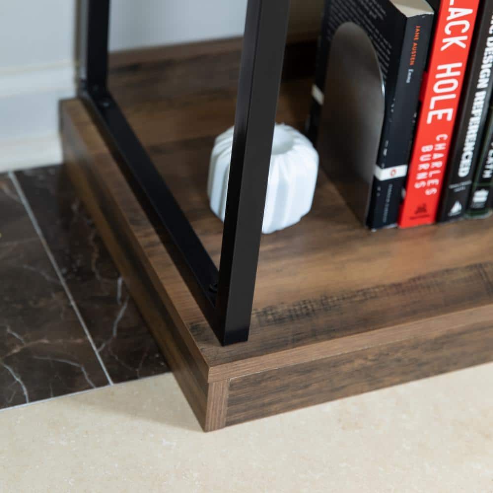 Oslo 37" Aged Maple & Black Metal 3-Shelf Etagere Bookcase