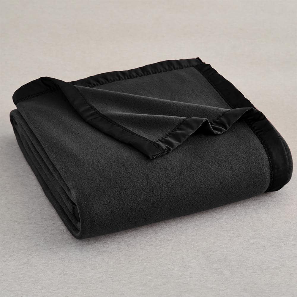 Black Queen Size Polyester Fleece Blanket with Satin Binding