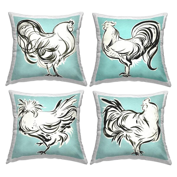 Stupell Industries Turquoise Doodle Hens Blue Square Outdoor Throw Pillow 4-Pack