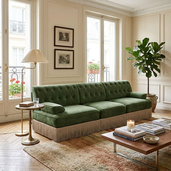 Homy Casa LEON 106.1 in. Pillow Top Arm 3-Piece Velvet Fabric 
