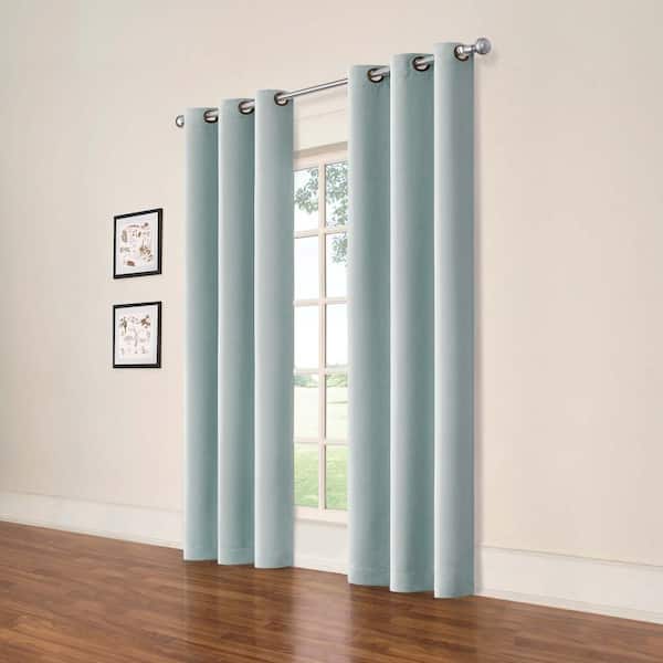 Eclipse Darrin ThermaWeave Spa Solid Polyester 37 in. W x 84 in. L Grommet Top Blackout Curtain (Set of 2)